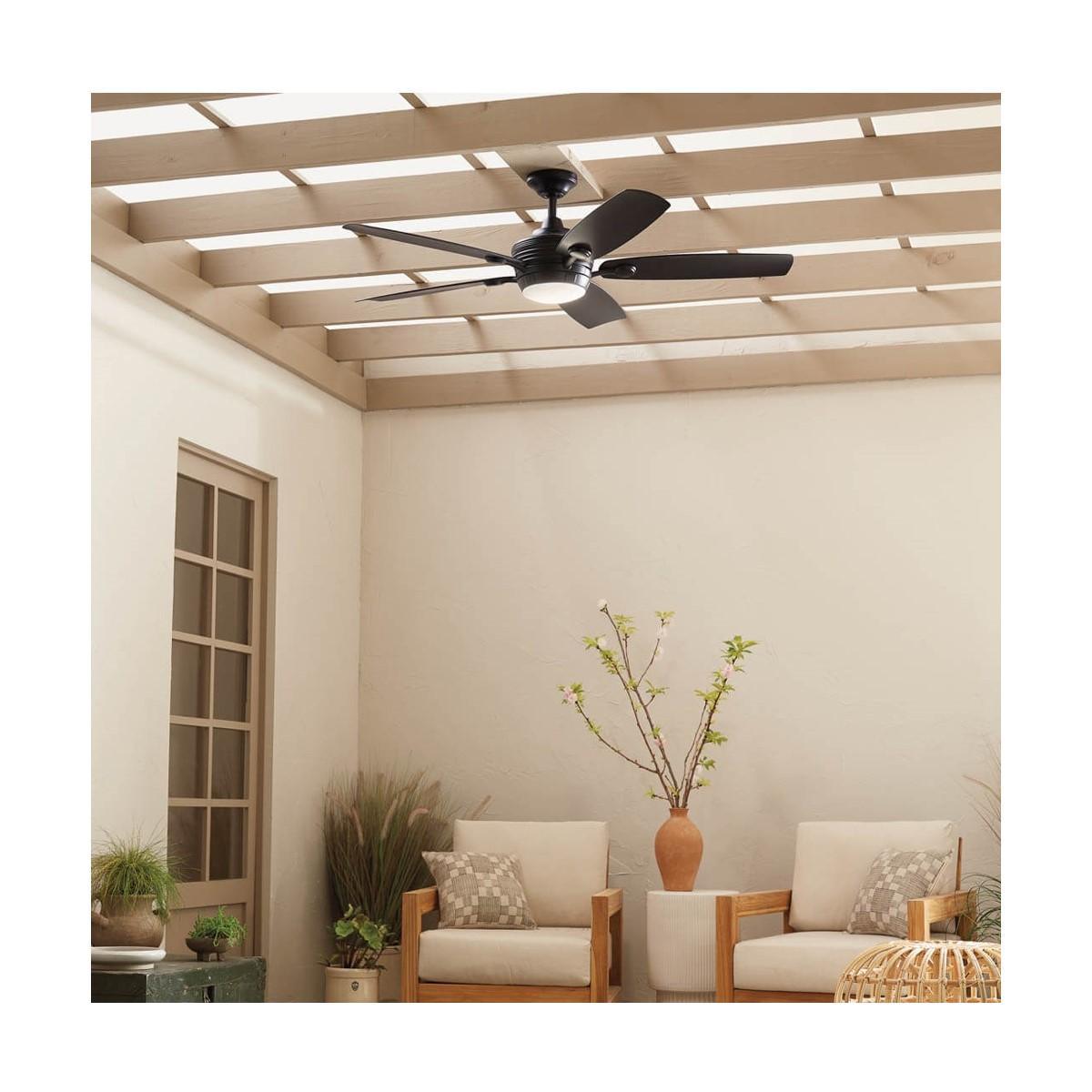 Tranquil Weather+ 56 Inch Satin Black LED Wet Rated Ceiling Fan with Remote - Bees Lighting