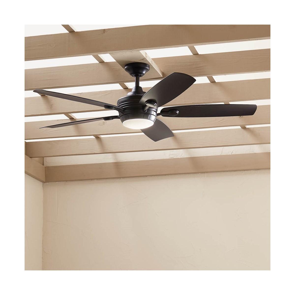 Tranquil Weather+ 56 Inch Satin Black LED Wet Rated Ceiling Fan with Remote - Bees Lighting