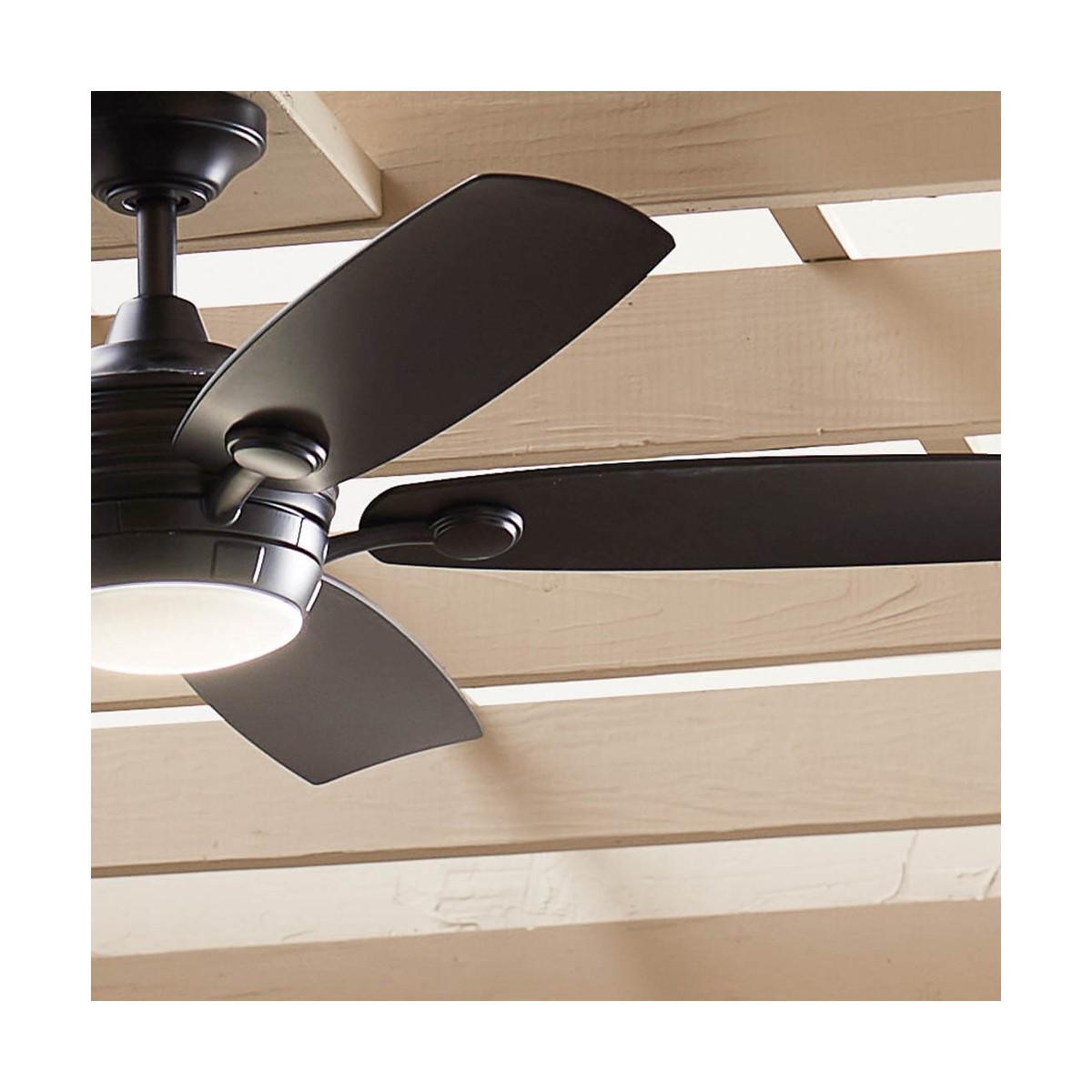 Tranquil Weather+ 56 Inch Satin Black LED Wet Rated Ceiling Fan with Remote - Bees Lighting
