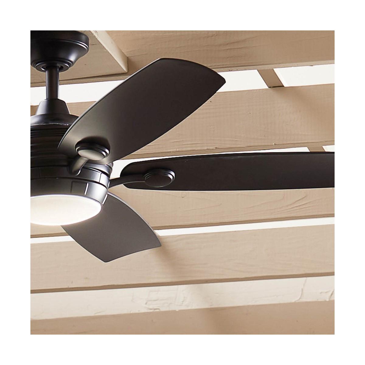 Tranquil Weather+ 56 Inch Satin Black LED Wet Rated Ceiling Fan with Remote - Bees Lighting