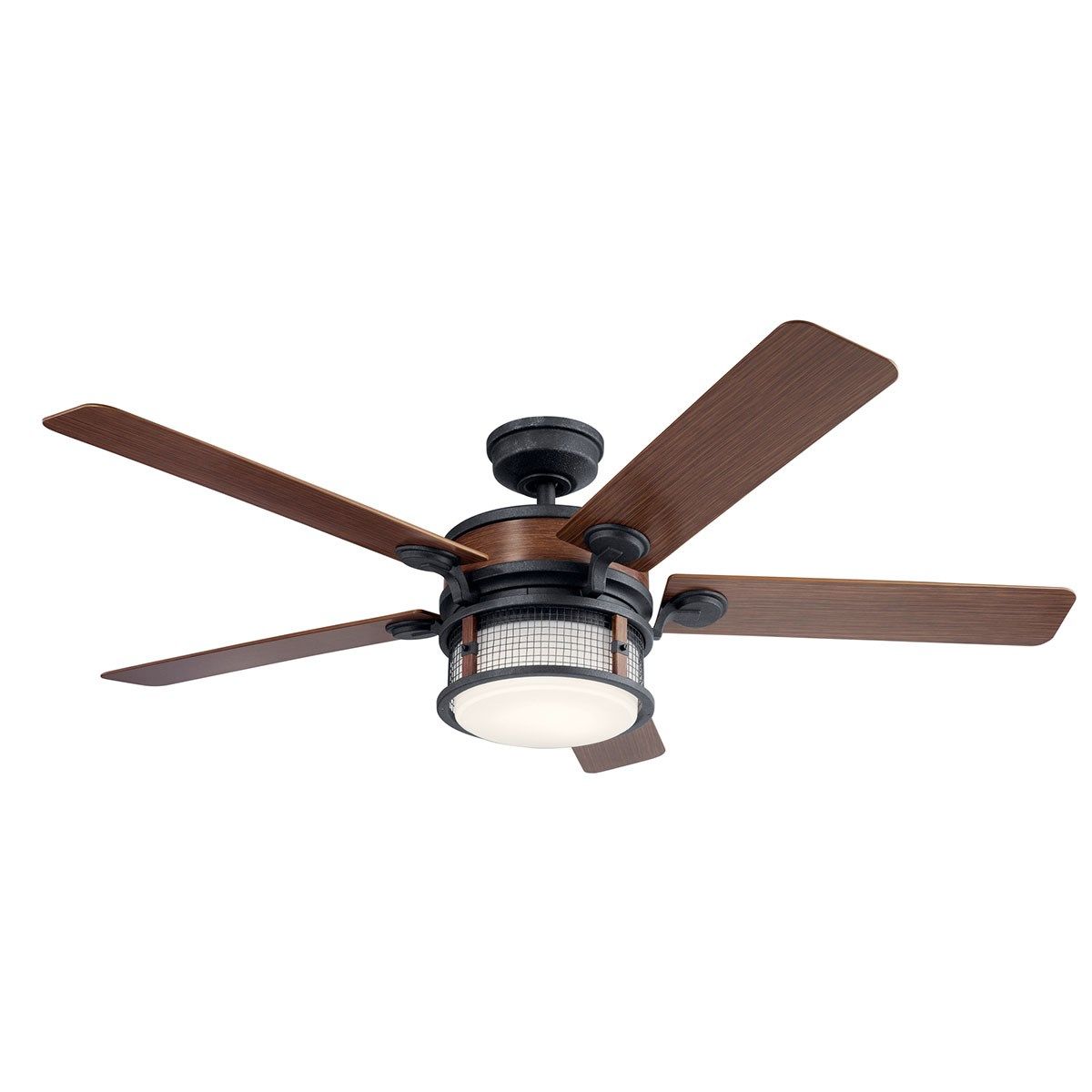 Ahrendale 60 Inch Auburn Stained Caged LED Outdoor Ceiling Fan with Wall Control - Bees Lighting