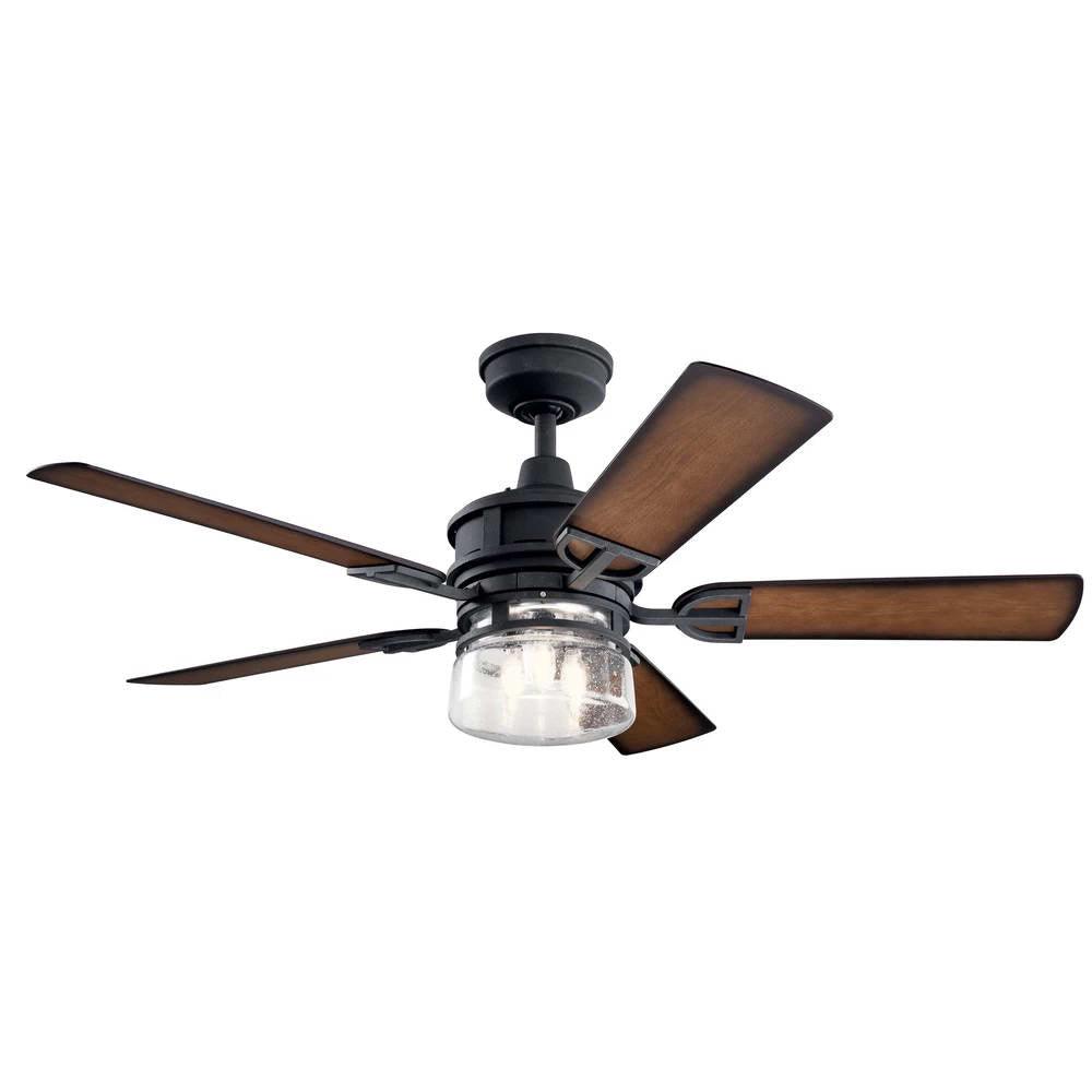 Lyndon 52 Inch Rustic Outdoor Ceiling Fan With Light, Wall Control Included - Bees Lighting