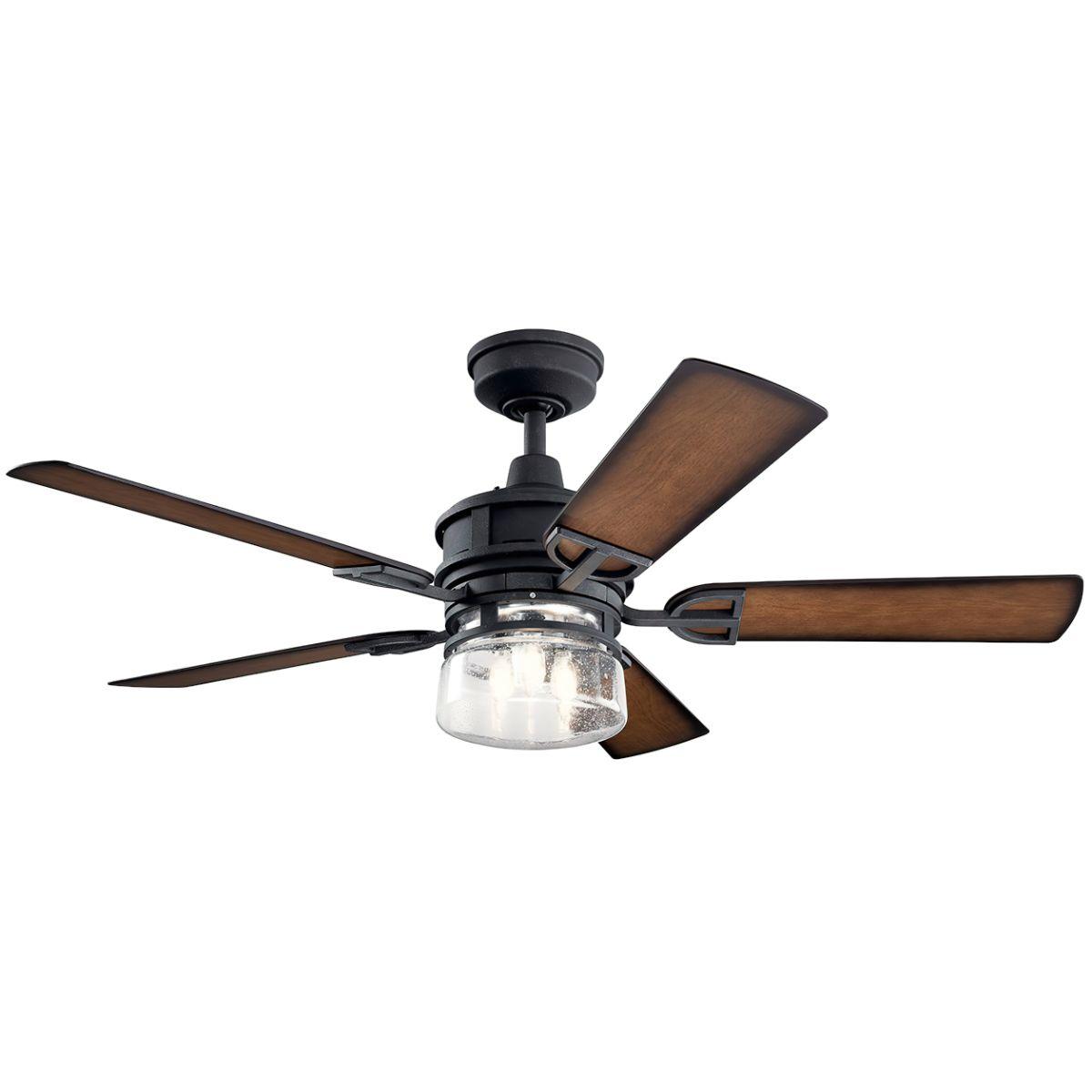 Lyndon 52 Inch Rustic Outdoor Ceiling Fan With Light, Wall Control Included - Bees Lighting