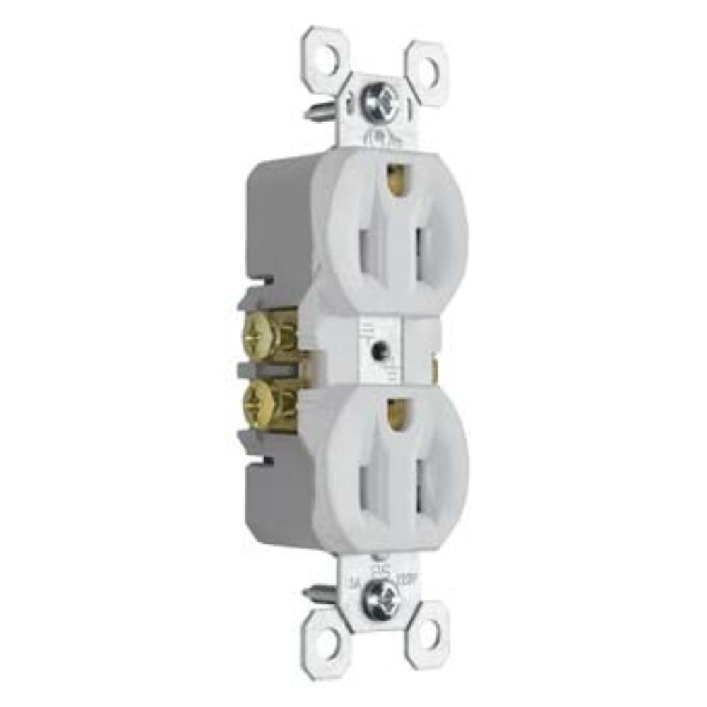 Trademaster 15A Duplex Receptacle, White - Bees Lighting
