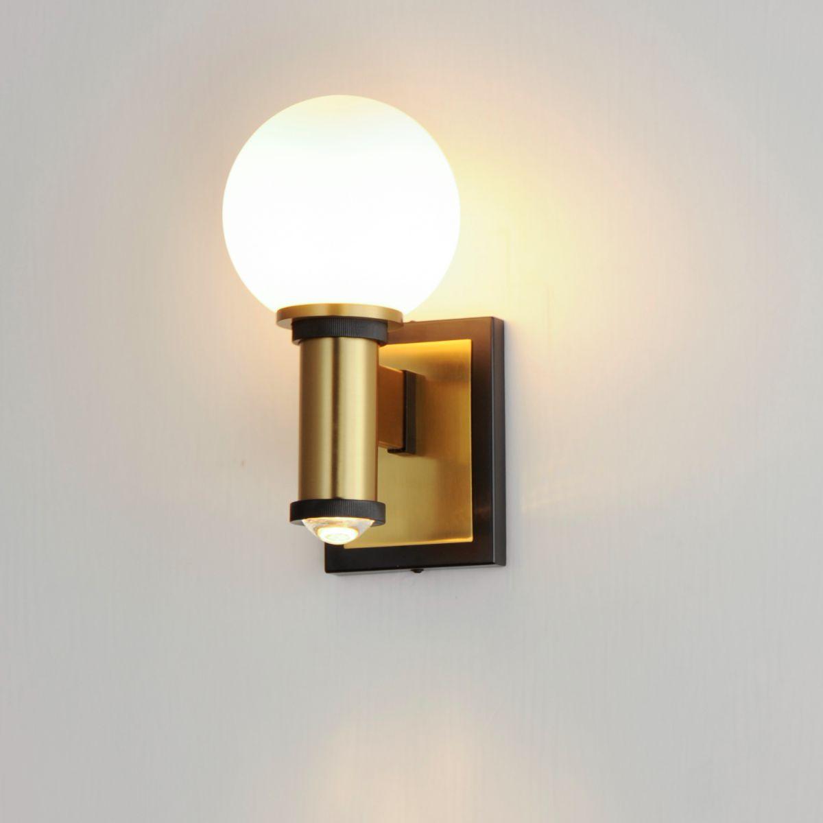 San Simeon 12 in. 2 Lights LED Armed Sconce Black & Antique Brass Finish
