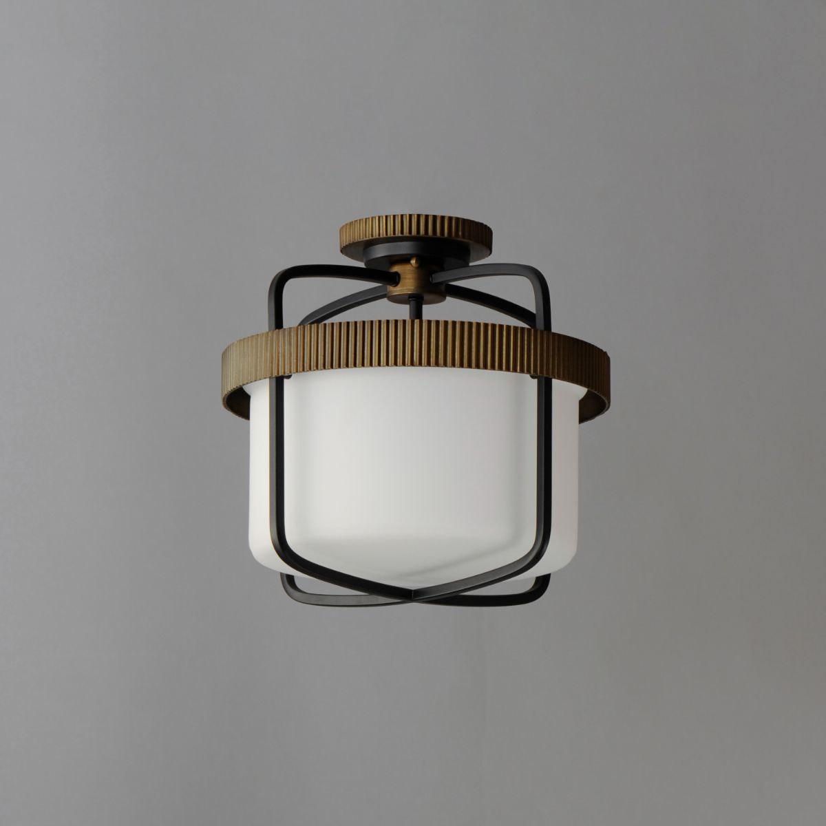 Ruffles 14 in. 3 Lights Semi flush Mount Light Black & Antique Brass Finish - Bees Lighting
