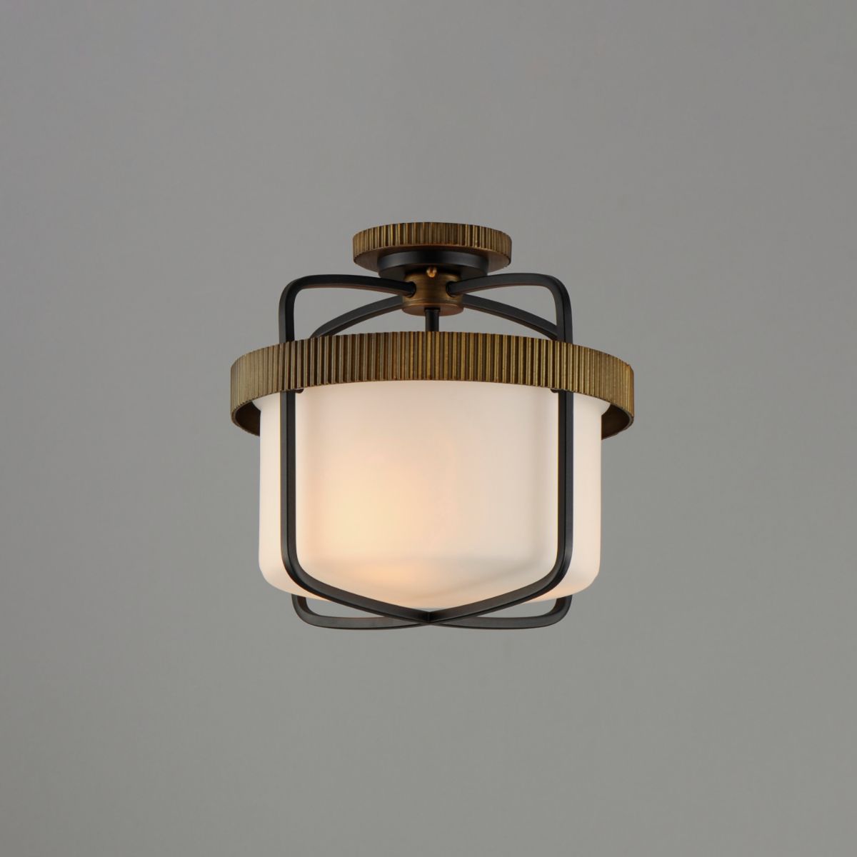 Ruffles 14 in. 3 Lights Semi flush Mount Light Black & Antique Brass Finish - Bees Lighting
