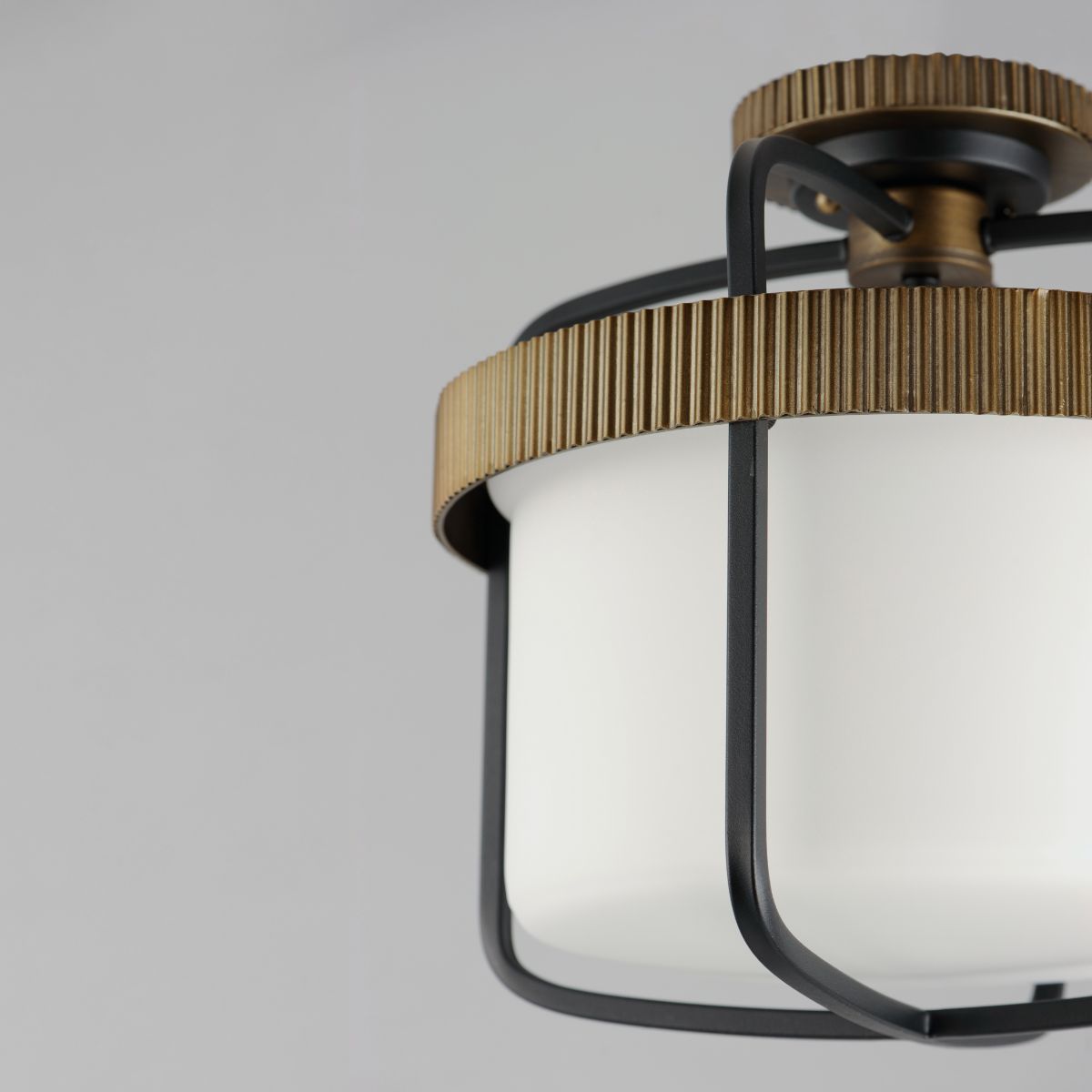 Ruffles 14 in. 3 Lights Semi flush Mount Light Black & Antique Brass Finish - Bees Lighting