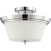 Bento 13" 3-Light Semi Flush Mount, Polished Chrome / Satin White Finish - Bees Lighting