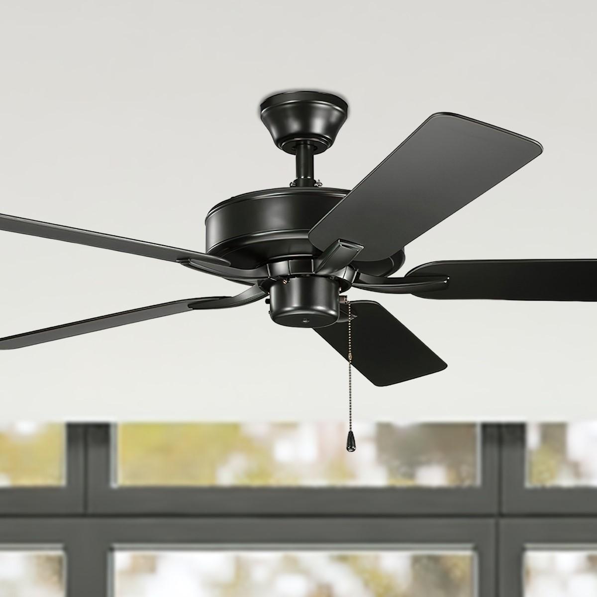 Basics Pro Patio 52 Inch Satin Black Outdoor Ceiling Fan with Pull Chain - Bees Lighting