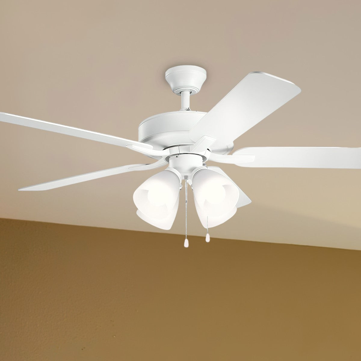 Basics Pro Premier 52 Inch Matte White LED Ceiling Fan with Etched Glass 4-Light Kit - Bees Lighting
