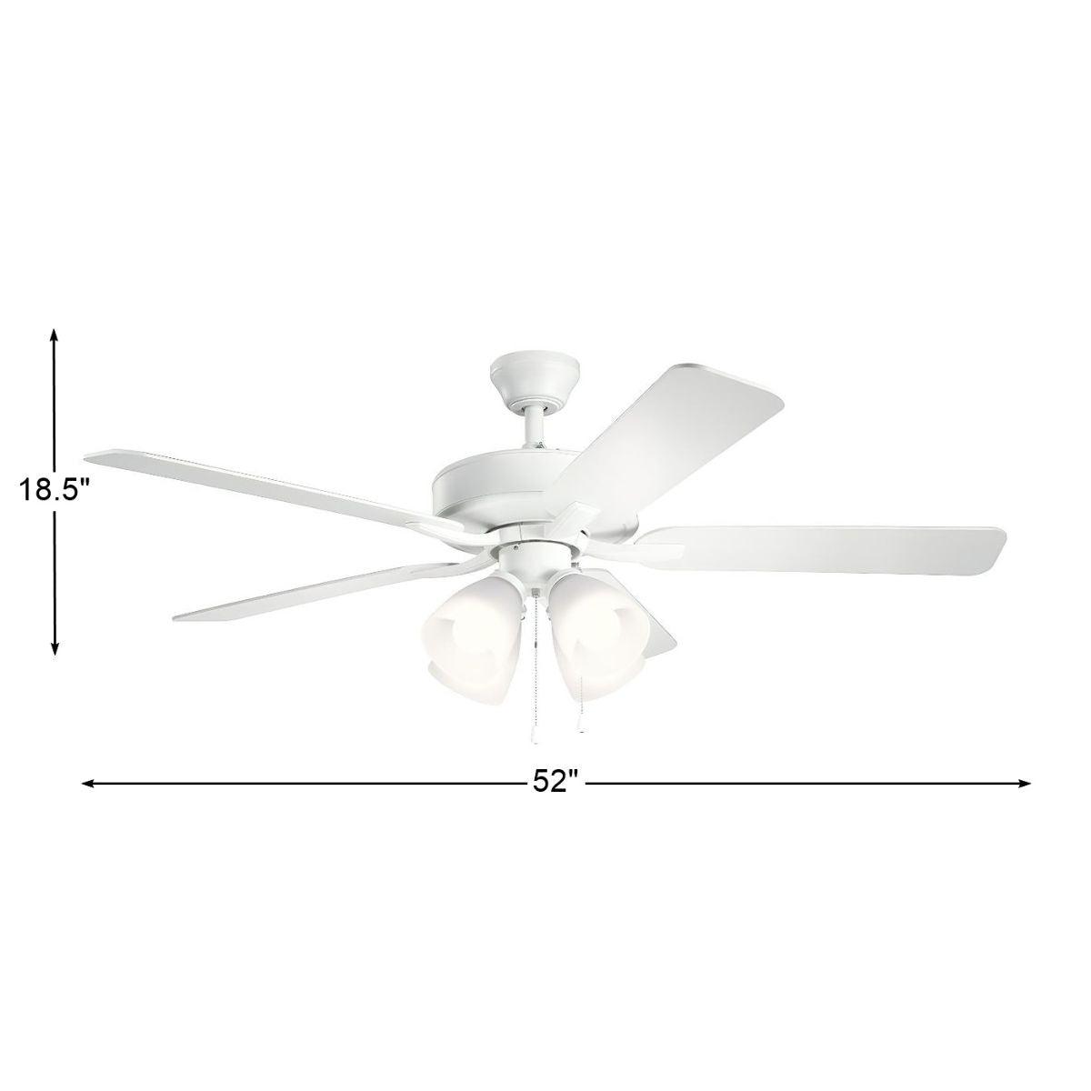 Basics Pro 52 Inch Ceiling Fan With 4 Light, Etched Glass - Bees Lighting