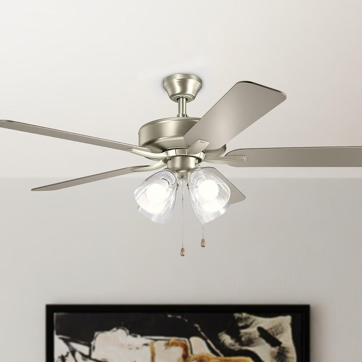 Basics Pro Premier 52 Inch Brushed Nickel LED Ceiling Fan with Clear Glass 4-Light Kit - Bees Lighting