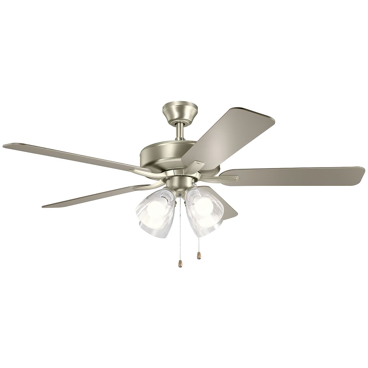 Basics Pro Premier 52 Inch Brushed Nickel LED Ceiling Fan with Clear Glass 4-Light Kit - Bees Lighting