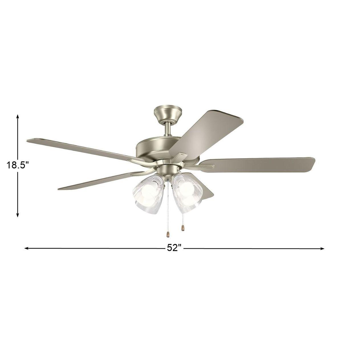 Basics Pro 52 Inch Ceiling Fan With Light, Clear Glass, Pull Chain Included - Bees Lighting