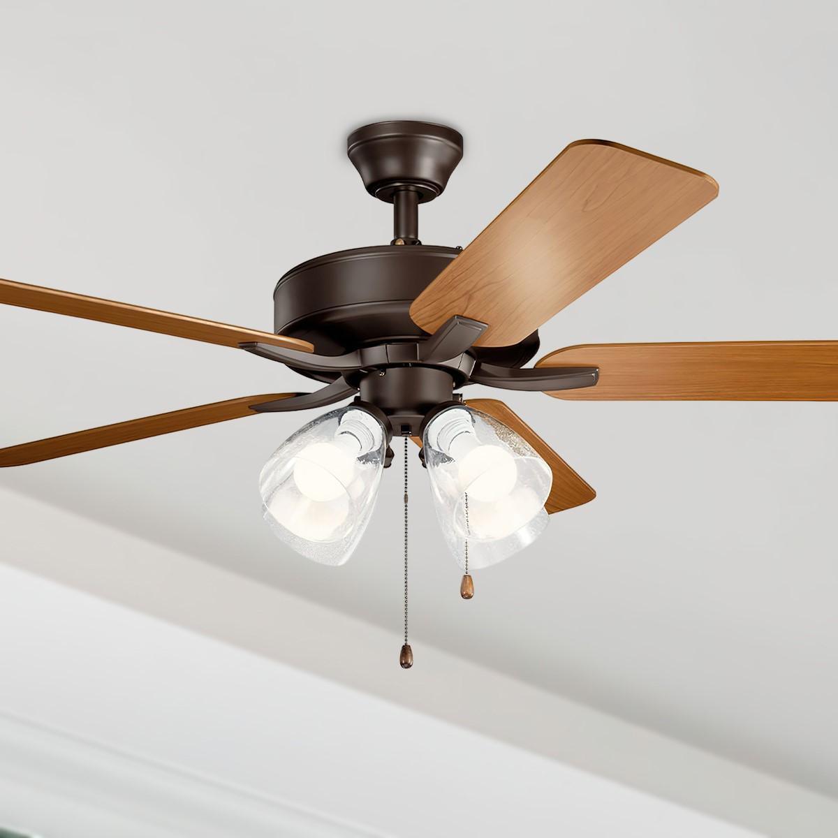 Basics Pro 52 Inch Ceiling Fan With Light, Clear Glass, Pull Chain Included