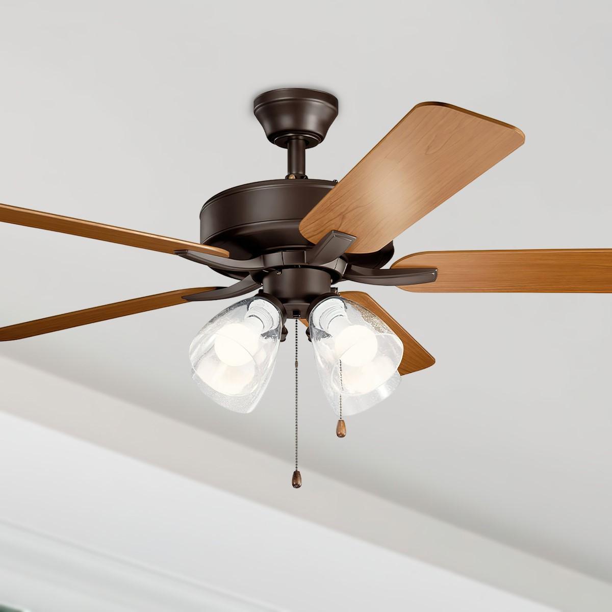 Basics Pro Premier 52 Inch Satin Natural Bronze LED Ceiling Fan with Clear Glass 4-Light Kit - Bees Lighting