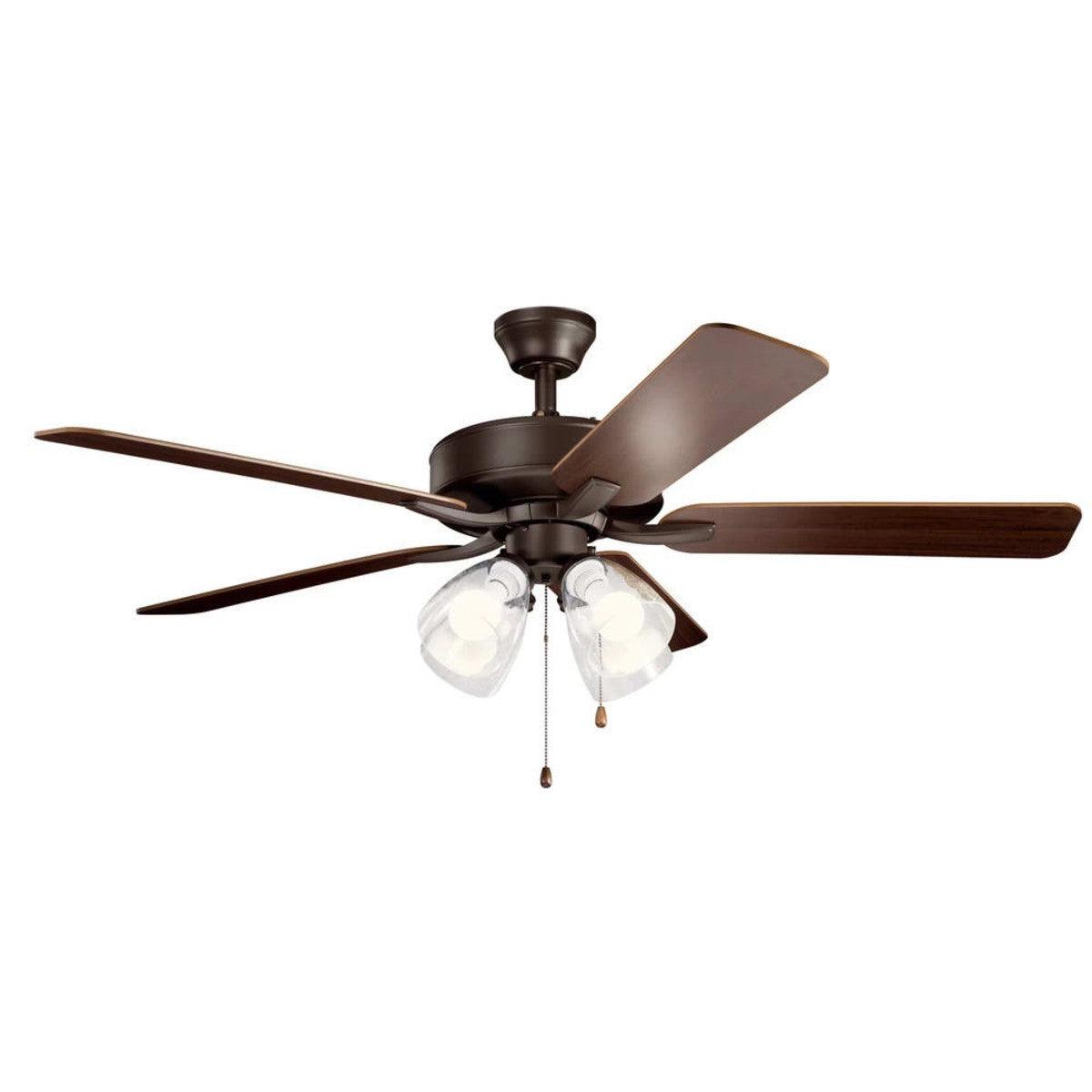 Basics Pro 52 Inch Ceiling Fan With Light, Clear Glass, Pull Chain Included