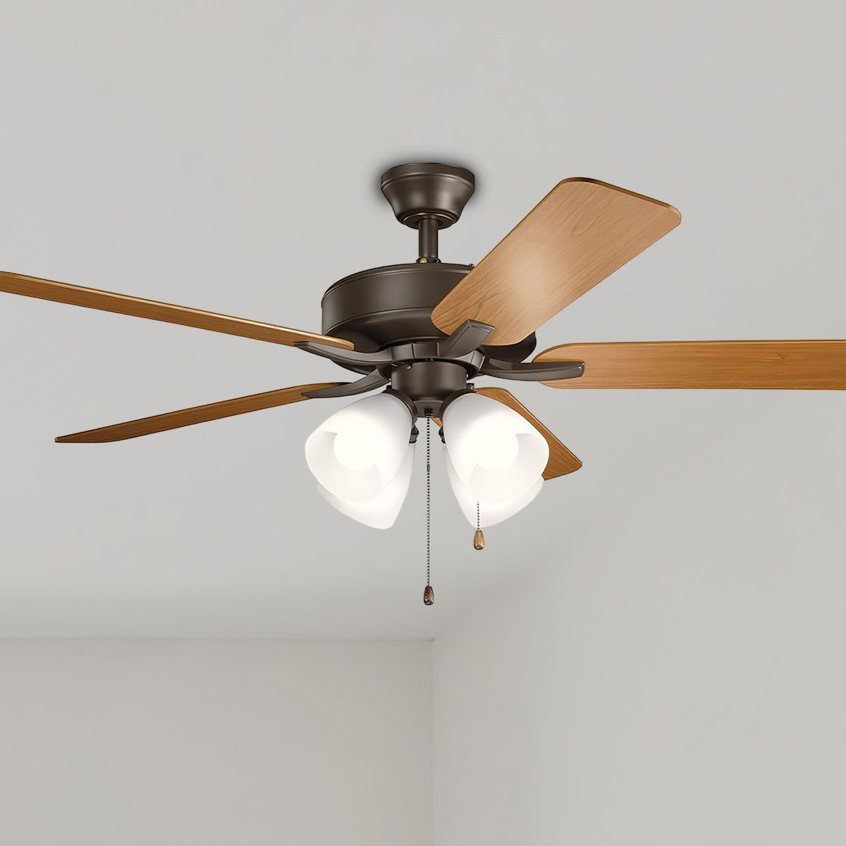 Basics Pro Premier 52 Inch Satin Natural Bronze LED Ceiling Fan with Etched Glass 4-Light Kit - Bees Lighting