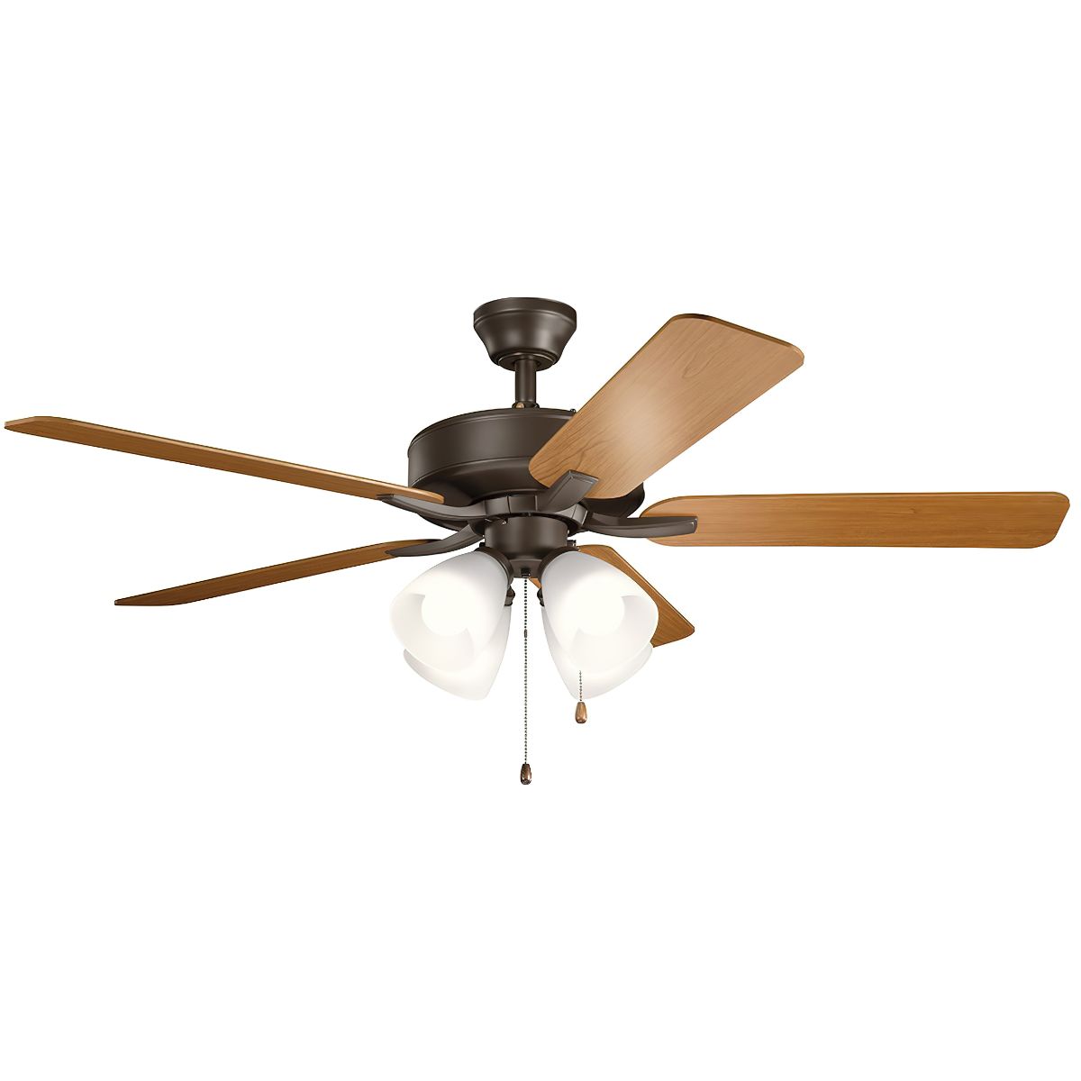 Basics Pro Premier 52 Inch Satin Natural Bronze LED Ceiling Fan with Etched Glass 4-Light Kit - Bees Lighting