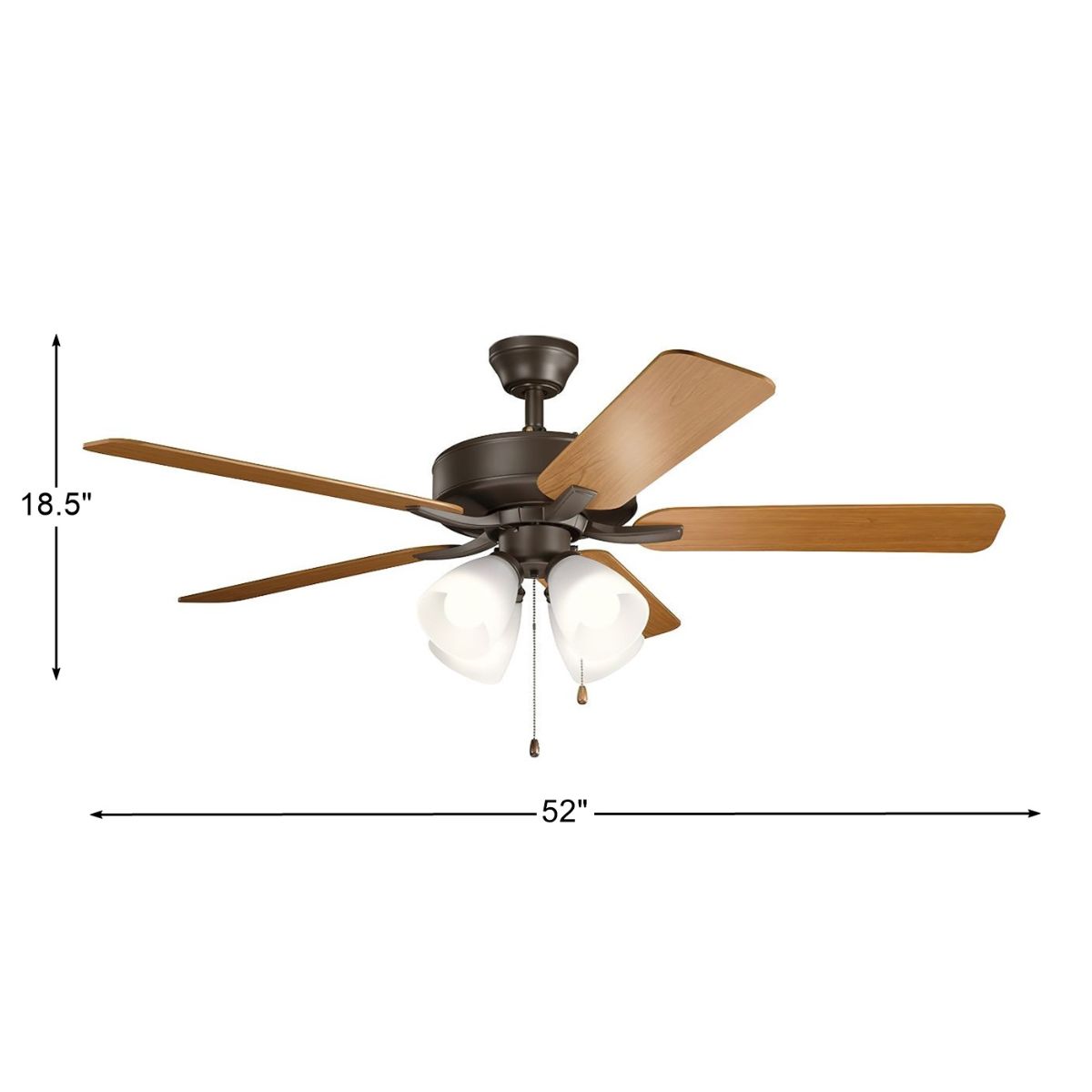Basics Pro Premier 52 Inch Satin Natural Bronze LED Ceiling Fan with Etched Glass 4-Light Kit - Bees Lighting