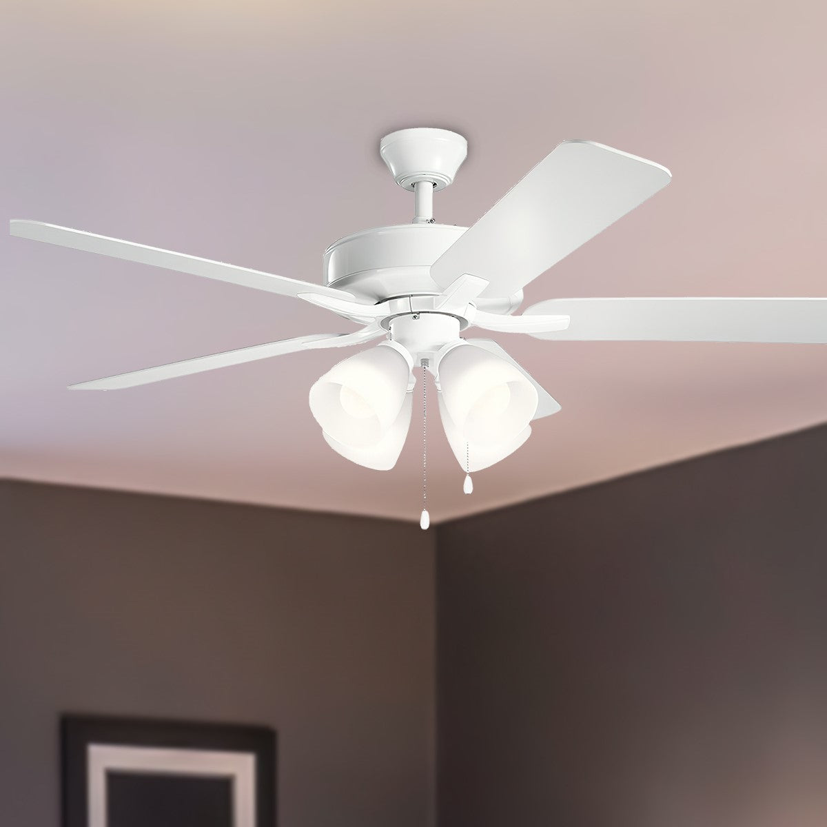 Basics Pro Premier 52 Inch White LED Ceiling Fan with Etched Glass 4-Light Kit - Bees Lighting