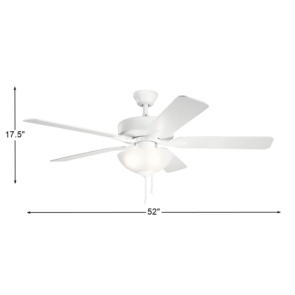 Basics Pro Select 52 Inch Matte White Ceiling Fan with Light Kit and Pull Chain - Bees Lighting