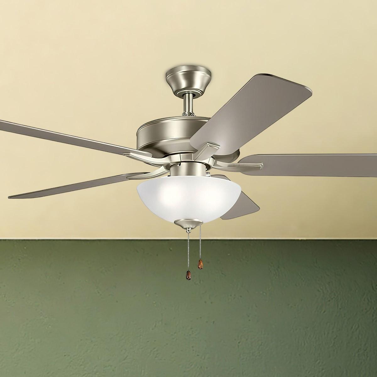 Basics Pro Select 52 Inch Brushed Nickel Ceiling Fan with Light Kit and Pull Chain - Bees Lighting