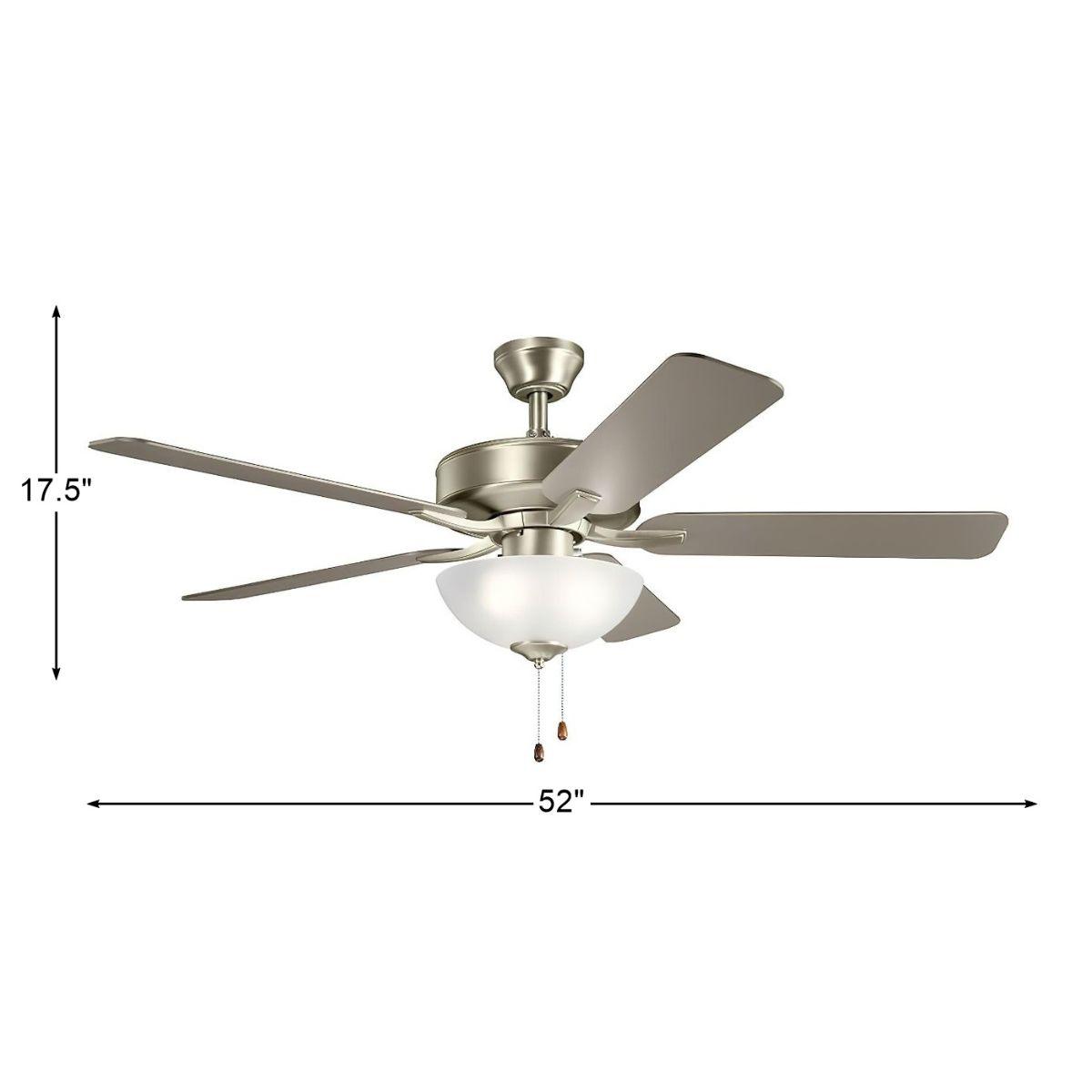 Basics Pro 52 Inch Ceiling Fan With 2 Light And Pull Chain, Etched Glass
