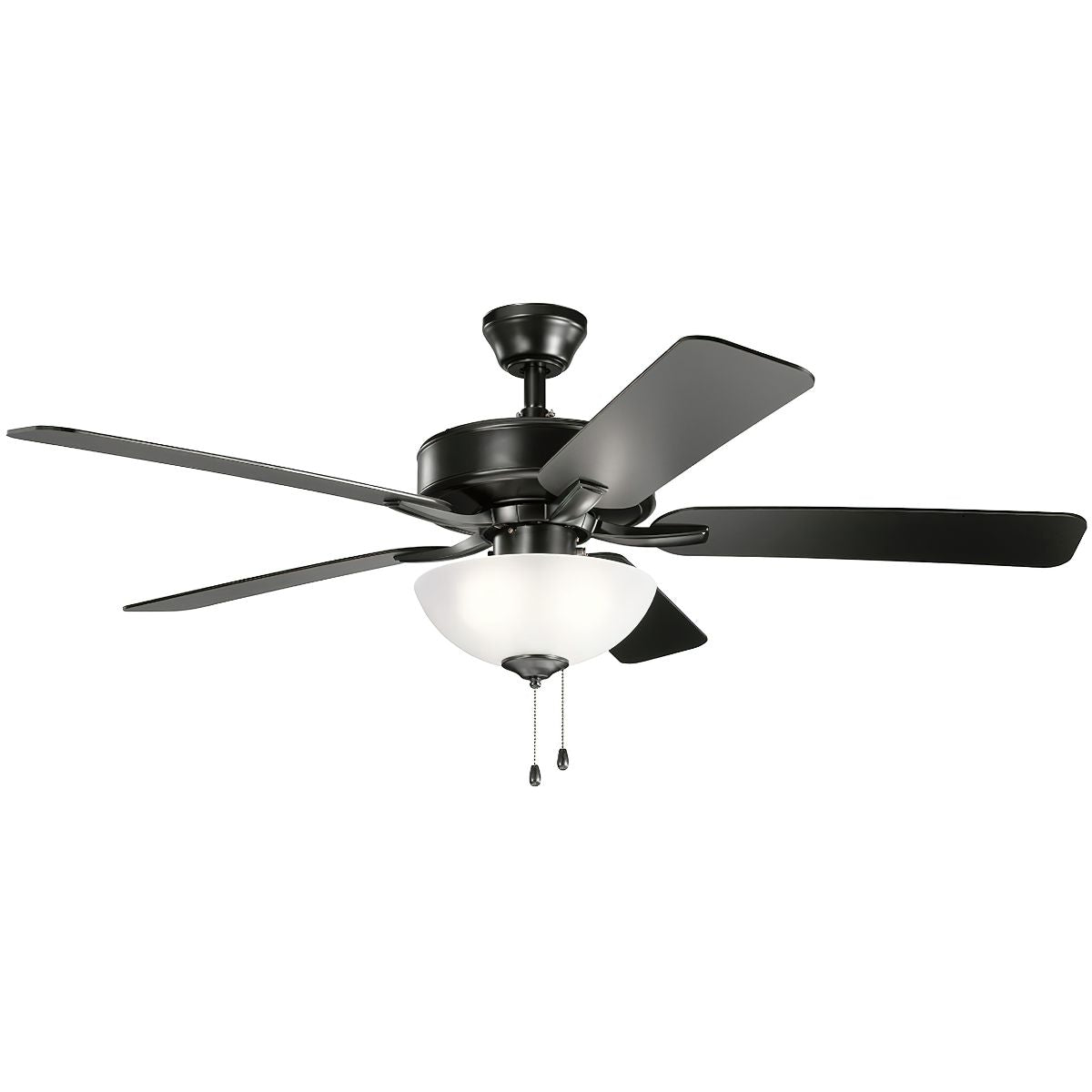 Basics Pro Select 52 Inch Satin Black Ceiling Fan with Light Kit and Pull Chain - Bees Lighting