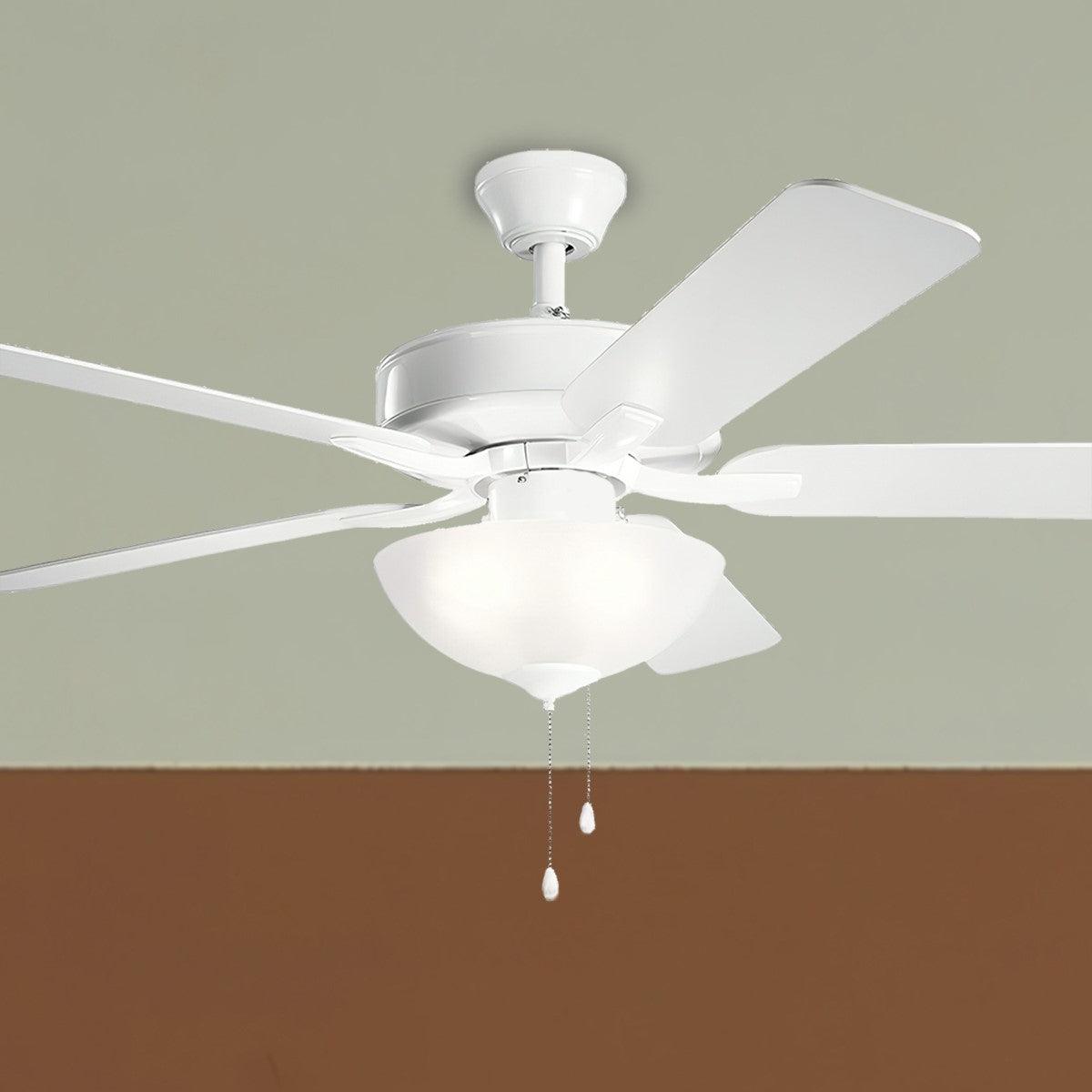 Basics Pro 52 Inch Ceiling Fan With 2 Light And Pull Chain, Etched Glass