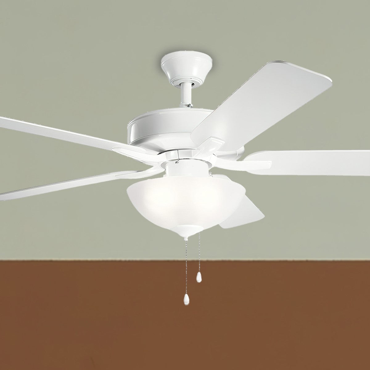 Basics Pro Select 52 Inch White Ceiling Fan with Light Kit and Pull Chain - Bees Lighting