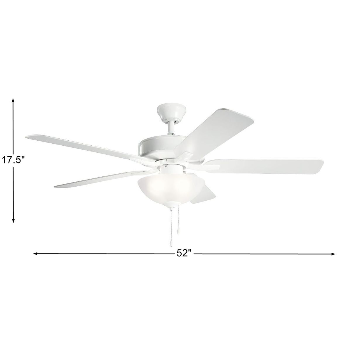 Basics Pro Select 52 Inch White Ceiling Fan with Light Kit and Pull Chain - Bees Lighting