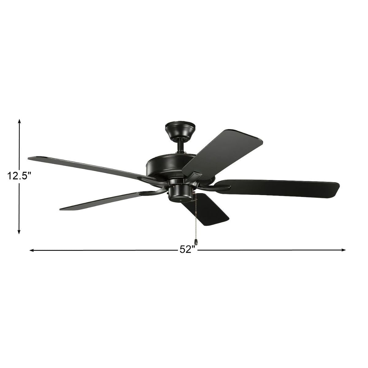 Basics Pro 52 Inch Satin Black Ceiling Fan with Pull Chain - Bees Lighting