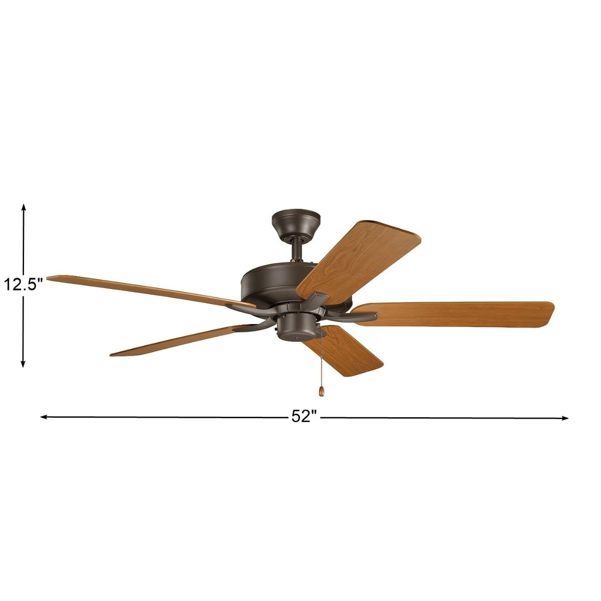 Basics Pro 52 Inch Satin Natural Bronze Ceiling Fan with Pull Chain - Bees Lighting