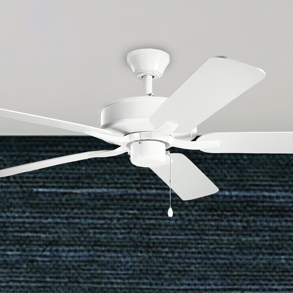 Basics Pro 52 Inch White Ceiling Fan with Pull Chain - Bees Lighting