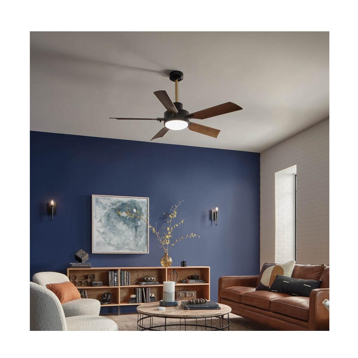 Guardian 56 Inch Black and Brass LED Ceiling Fan with Remote - Bees Lighting