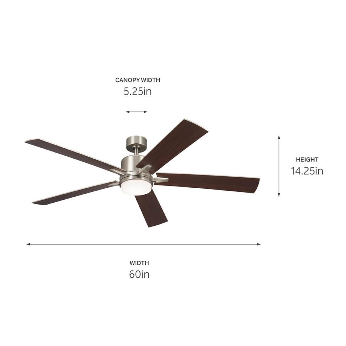 Lucian Elite XL 60 Inch Brushed Nickel LED Ceiling Fan with Wall Control - Bees Lighting
