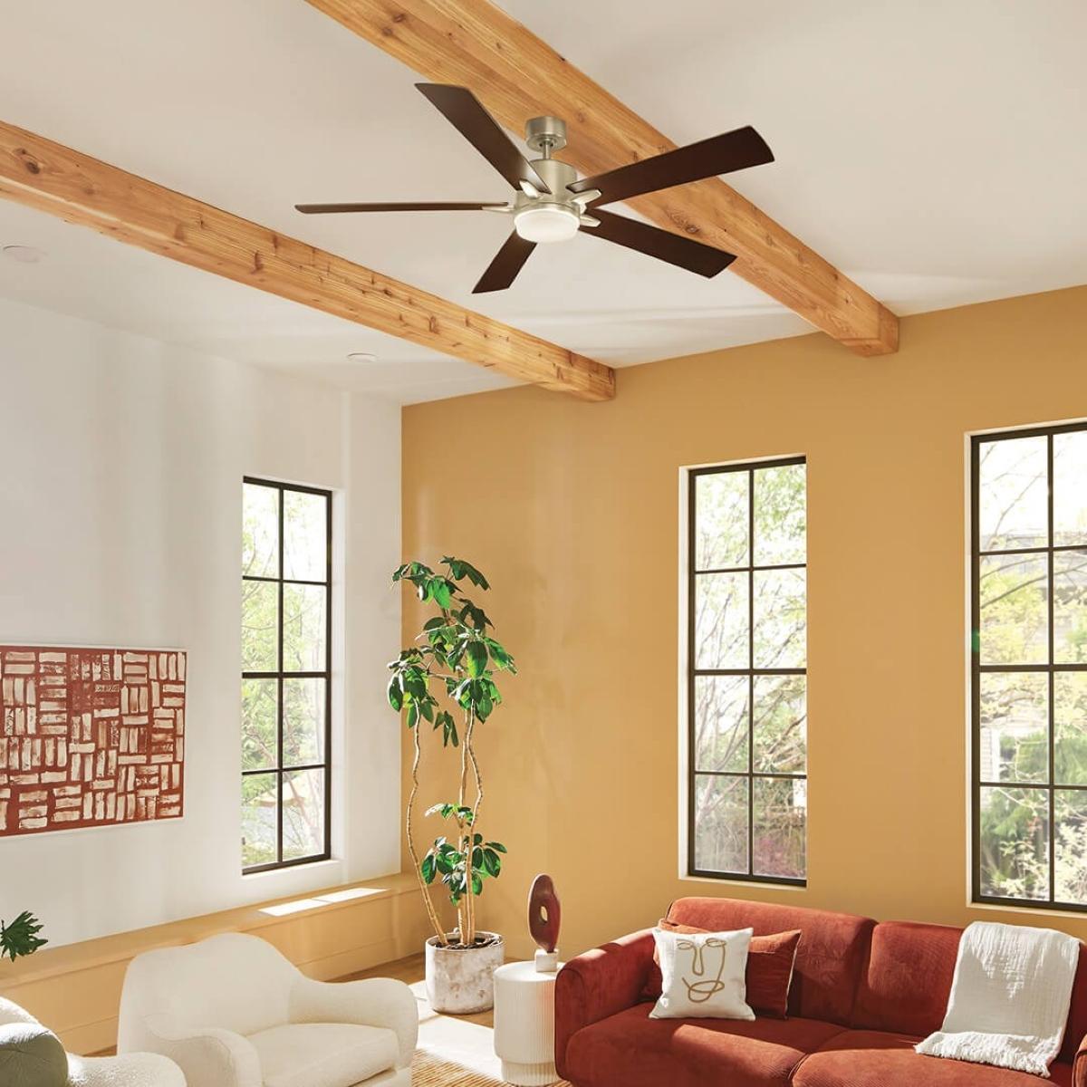 Lucian Elite XL 60 Inch Brushed Nickel LED Ceiling Fan with Wall Control - Bees Lighting