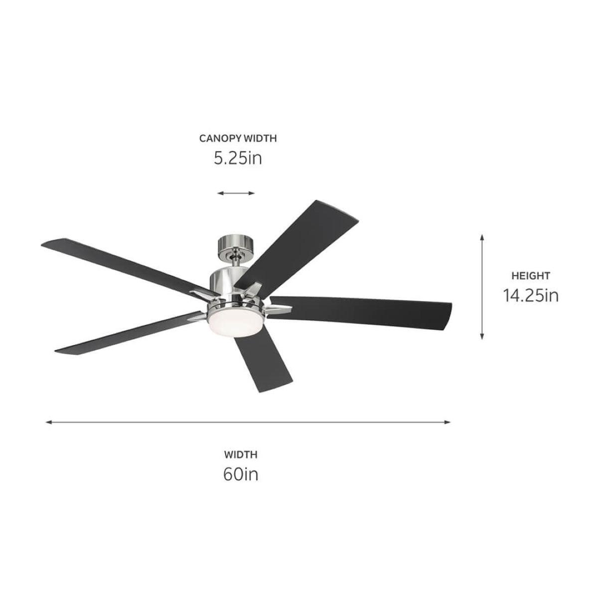 Lucian Elite XL 60 Inch Polished Nickel LED Ceiling Fan with Wall Control - Bees Lighting
