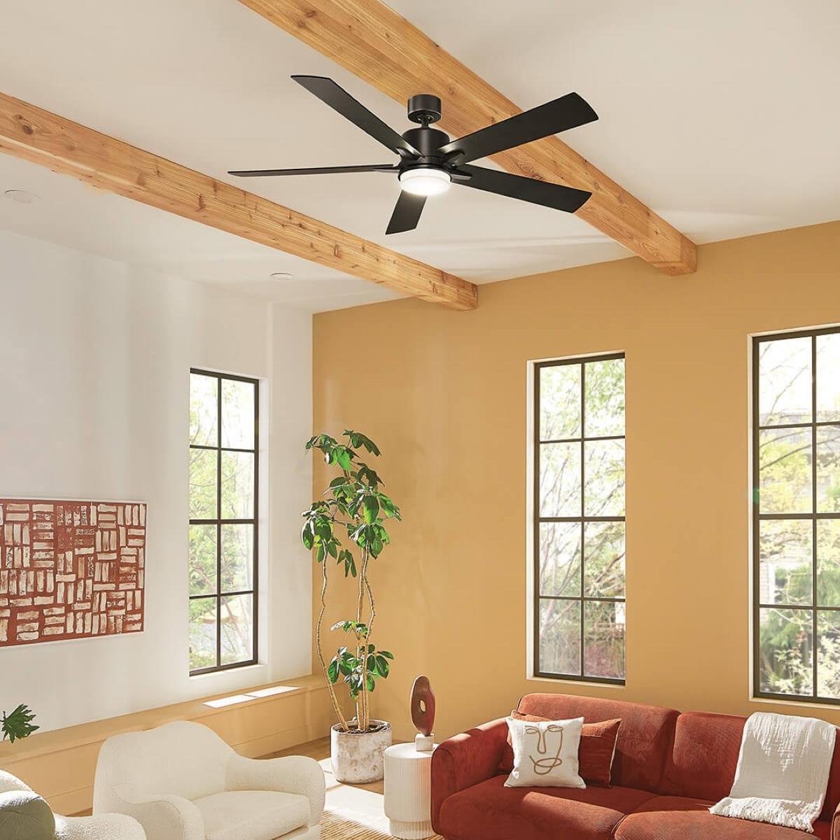 Lucian Elite XL 60 Inch Satin Black LED Ceiling Fan with Wall Control - Bees Lighting