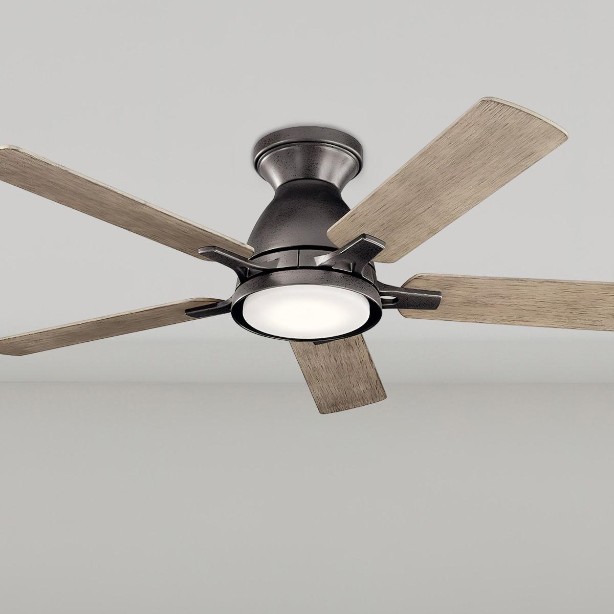 Arvada 44 Inch Anvil Iron LED Ceiling Fan with Wall Control, Reversible Gray and Walnut Blades - Bees Lighting