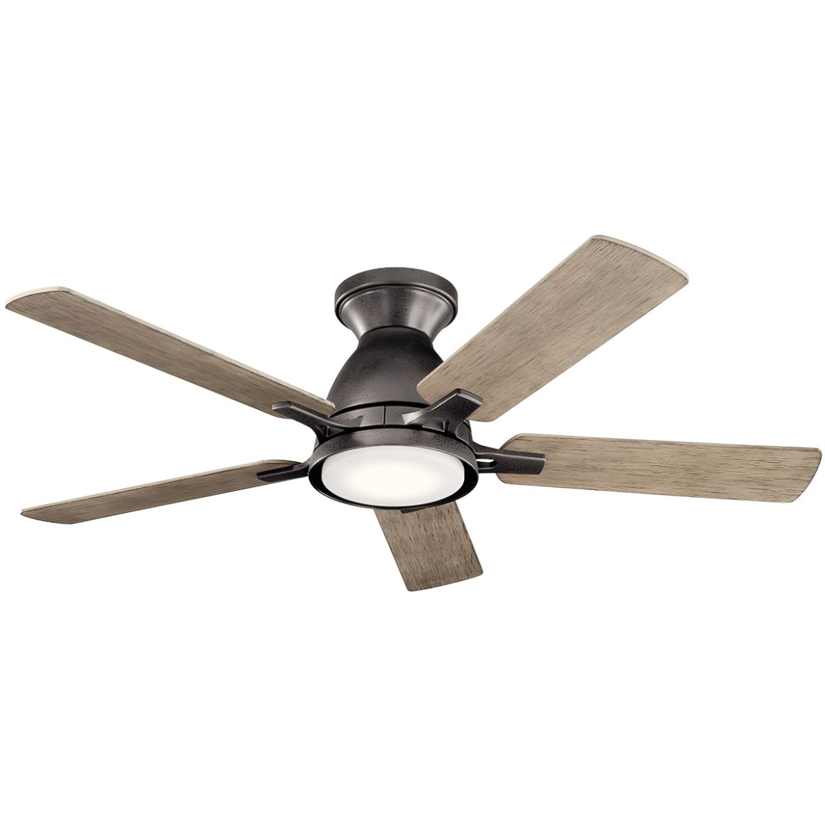 Arvada 44 Inch Anvil Iron LED Ceiling Fan with Wall Control, Reversible Gray and Walnut Blades - Bees Lighting