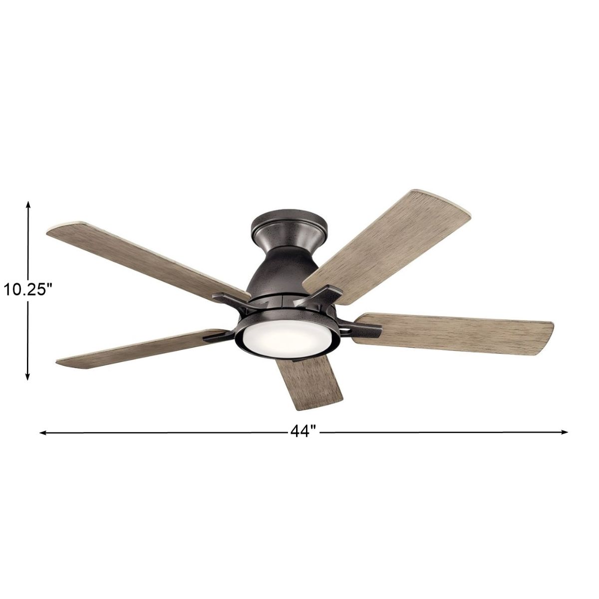 Arvada 44 Inch Anvil Iron LED Ceiling Fan with Wall Control, Reversible Gray and Walnut Blades - Bees Lighting