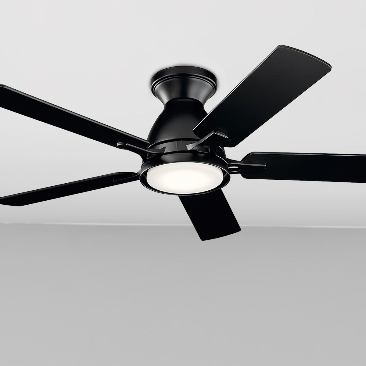 Arvada 44 Inch Satin Black LED Ceiling Fan with Wall Control, Reversible Black and Walnut Blades - Bees Lighting