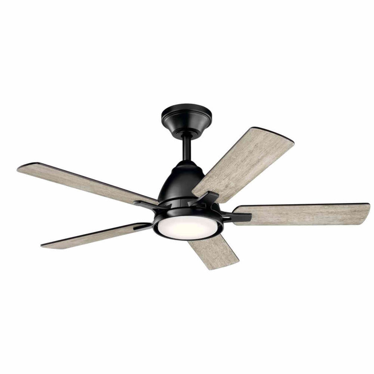 Arvada 44 Inch Satin Black LED Ceiling Fan with Wall Control, Reversible Black and Walnut Blades - Bees Lighting