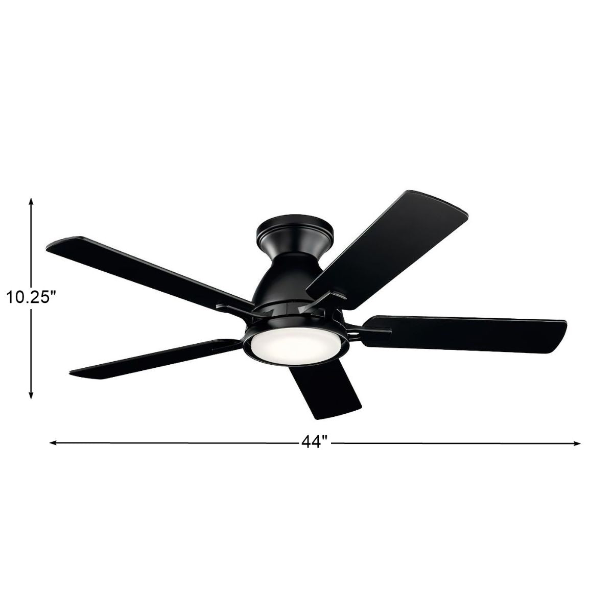 Arvada 44 Inch Satin Black LED Ceiling Fan with Wall Control, Reversible Black and Walnut Blades - Bees Lighting