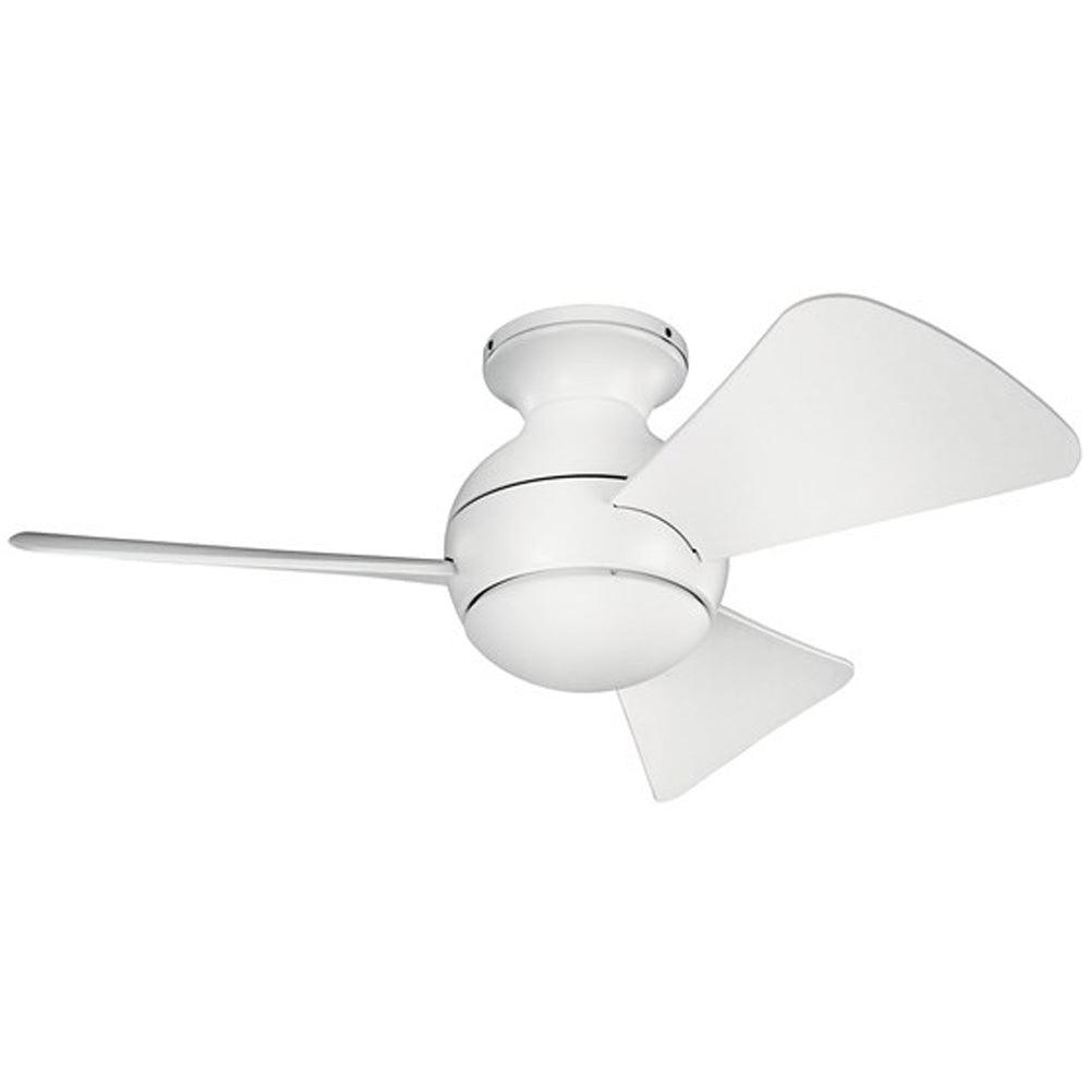 Sola 34 Inch Matte White LED Outdoor Flush Mount Ceiling Fan with Wall Control - Bees Lighting