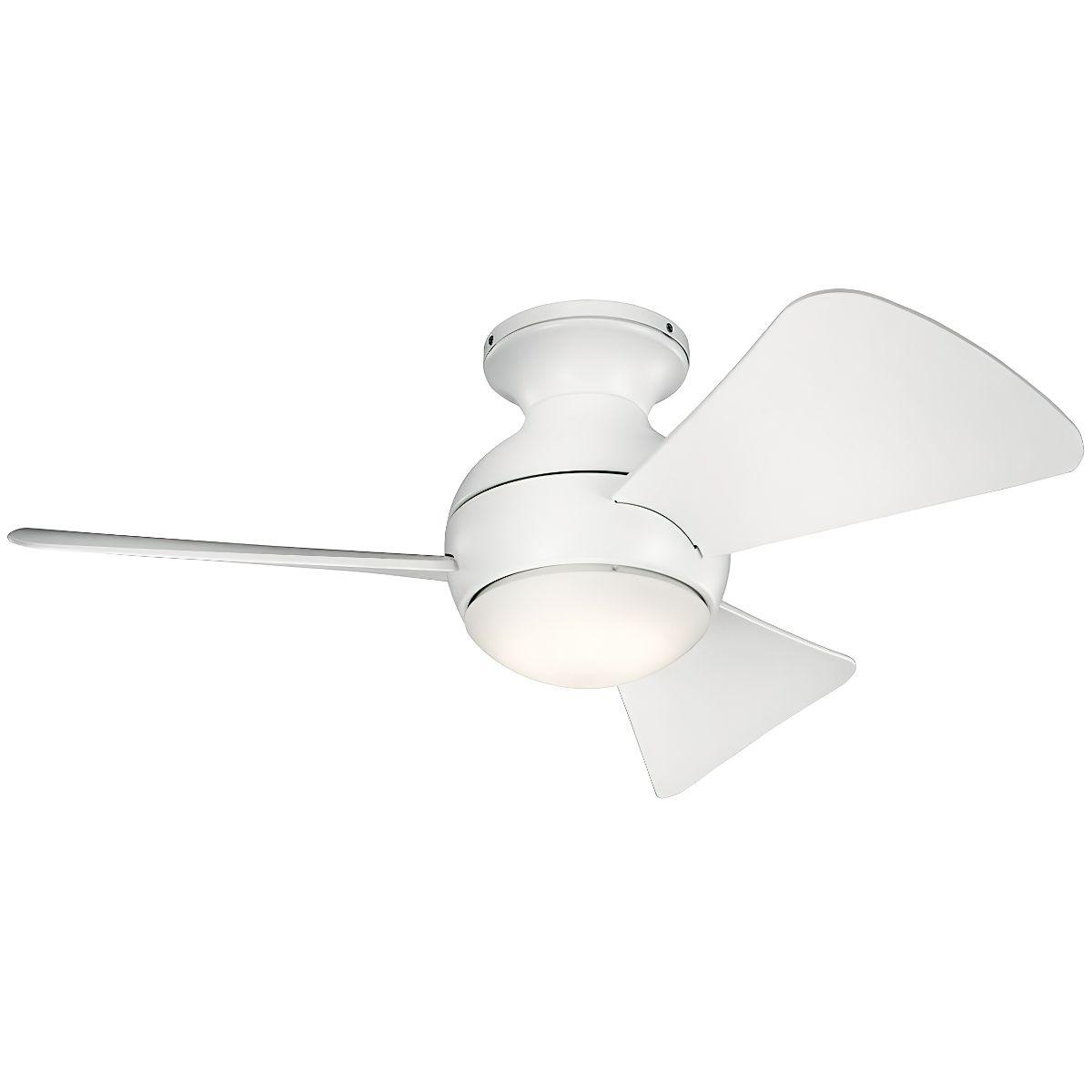 Sola 34 Inch Matte White LED Outdoor Flush Mount Ceiling Fan with Wall Control - Bees Lighting
