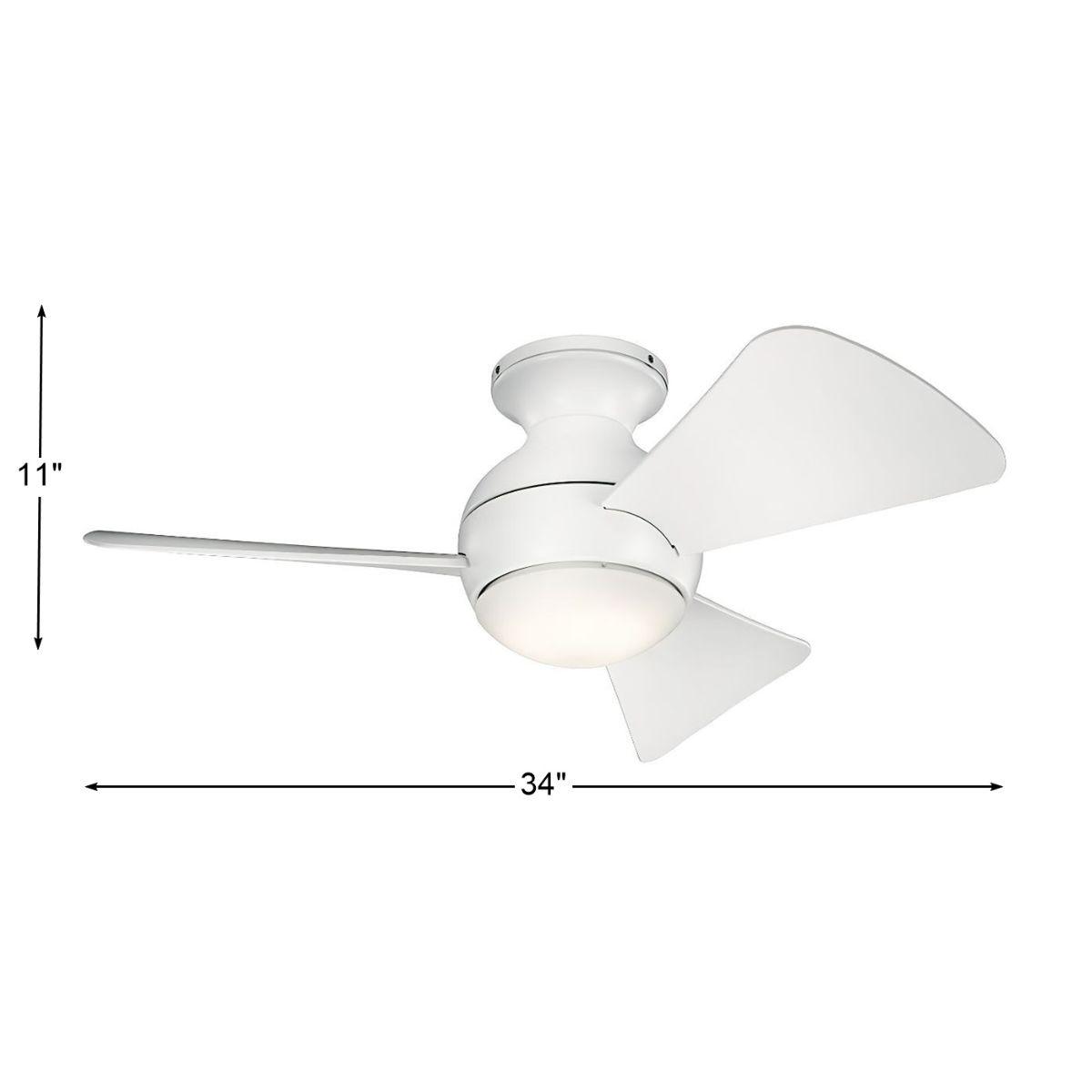 Sola 34 Inch Matte White LED Outdoor Flush Mount Ceiling Fan with Wall Control - Bees Lighting
